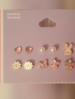 Claire's Kids Easter/Spring Pink Floral, Pearl & Bunny Earring Set